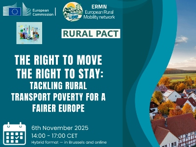 Das Europäische Netzwerk für ländliche Mobilität (ERMN) lädt zum Dialog ein. Am 6. November 2025 geht es von 14 - 17 Uhr um europäische Perspektiven bei ländlicher Mobilität. Gastgeber ist das ERMN, das bei diesem Treffen eng mit der Generaldirektion Mobilität und Verkehr der Europäischen Union zusammenarbeitet. Grafik (c) ERMN/Memex Das Europäische Netzwerk für ländliche Mobilität (ERMN) lädt zum Dialog ein. Am 6. November 2025 geht es von 14 - 17 Uhr um europäische Perspektiven bei ländlicher Mobilität. Gastgeber ist das ERMN, das bei diesem Treffen eng mit der Generaldirektion Mobilität und Verkehr der Europäischen Union zusammenarbeitet. Grafik (c) ERMN/Memex