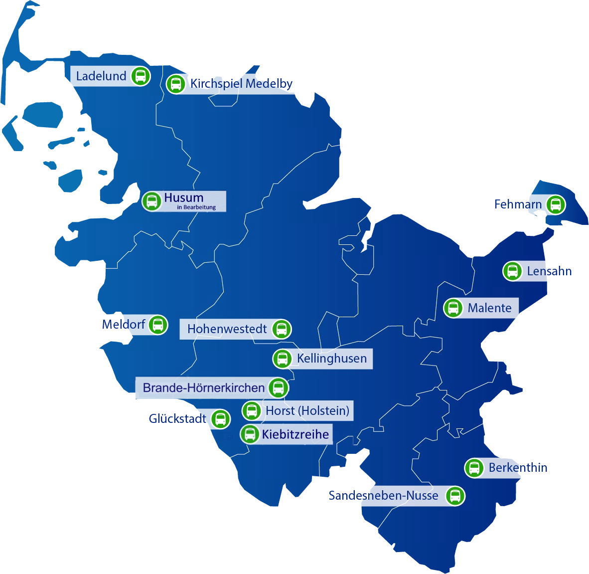 Derzeit fahren in Schleswig-Holstein 14 Bürgerbusse. Die Karte gibt einen ersten Überblick. Derzeit fahren in Schleswig-Holstein 14 Bürgerbusse. Die Karte gibt einen ersten Überblick.
