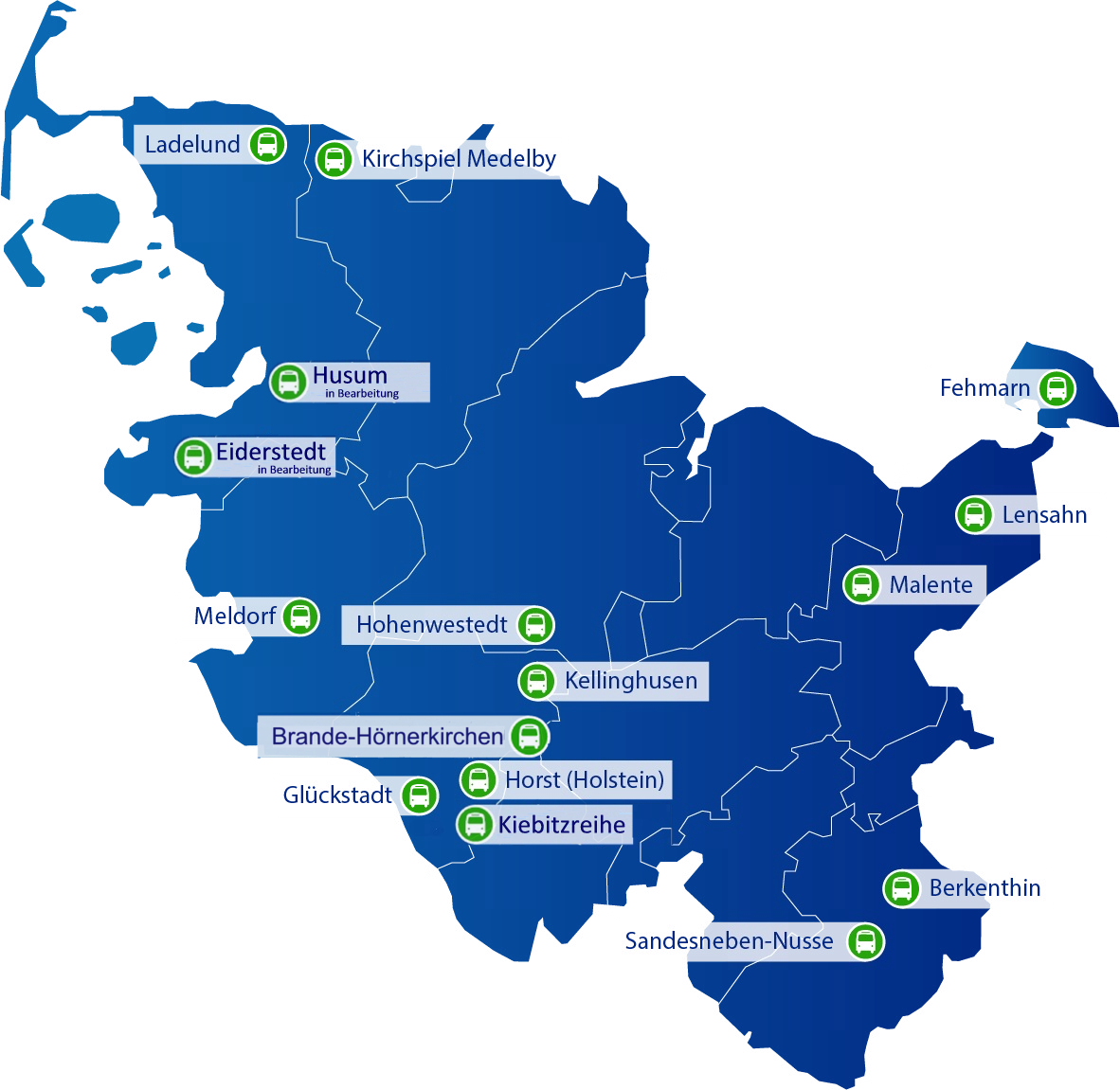 Derzeit fahren in Schleswig-Holstein 14 Bürgerbusse. Die Karte gibt einen ersten Überblick. Derzeit fahren in Schleswig-Holstein 14 Bürgerbusse. Die Karte gibt einen ersten Überblick.